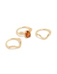 Goldair Gold Plated Red Cubic Zirconia Teardrop & Wavy Rings 3-PACK - M l
