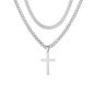 2-PCS Men's Stainless Steel Titanium Snake Chain & Flat Cross Necklace Set