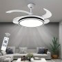 106.68CM Ceiling Fan With Light Fandelier Retractable Ceiling Fan Light And Three Colors Changing With Remote Controller For Living Room/bedroom/restaurant Music Black Without Batteries