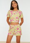 Floral Knit Pajamas Set - Yellow
