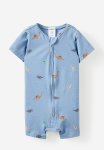 Cotton On The Short Sleeve Zip Romper - Dusty Blue ditsy Dino