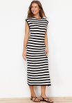 Maxi Knitwear Cotton Striped Dress - Black