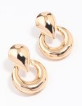 Goldair Gold Clean Door Knocker Stud Earrings