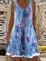Plus Size Casual Tank Dress Women's Plus Colorblock Floral Print Round Neck Slight Stretch Tank Dress