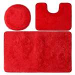 Plush Smte 3 Piece Non-slip Fluffy Toilet Seat Cover & Bathroom Mats Set Red With Keychain
