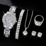 Luxury Rhinestone Quartz Watch Hiphop Fashion Analog Wrist Watch & Jewelry Set Gift For Women Her