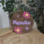 Wooden Name Board In Theme Daisy Pink And Purple