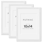 Puthiac 10X14 Solid Oak Wood Picture Frame Fits 8X10 With Mat Or 10X14 Without Mat Wall Display Only Vertical Or Horizontal Plex
