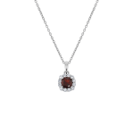 Sterling Silver Diamond & Garnet Cushion Halo Pendant