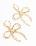 Goldair Gold Diamante Bow Clicker Drop Earrings