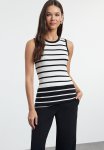 Sleeveless Striped Knit Blouse - Ecru