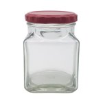 260ML Clear Square Glass Jar With Red Metal Lid 63MM
