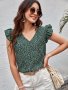 Floral Print V Neck Blouse Elegant Flutter Sleeve Top For Spring & Summer Women's Clothing