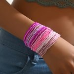 30PCS/SET Pinkish Gradient Bohemian Style Layered Glass Seed Beaded Bracelets Multi-strand Boho Stackable Bangle Sets Vacation J