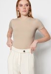 Half Sleeve Snap-front Knitted Body Tunic - Beige