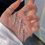 3PCS SET Simple Glitter Cross Pendant Necklace For Women Holiday Party Christmas Easter Bestie Gift