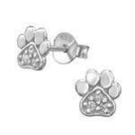 Pawla 925 Sterling Silver Paw Print Cz Crystal Stud Earrings Size: 6MM