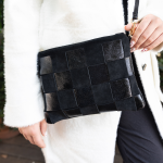 Genuine Leather Shimmer Suede Clutch Bag - Black Free