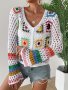 Button Front Crochet Cover Up Knitted Cardigan Vacation Long Sleeve Beach Wear Cardigan Women's Clothing