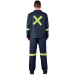 Vintage 100% Cotton Denim Conti Suit - Reflective Arms Legs & Back - Yellow Tape - Dark Blue 58
