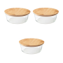 3 Pack Glass Bowl With Bamboo Lid 370ML - Transparent