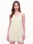 Women's Elegant Solid Lace Trim Sleepwear Dress V Neck Backless Slip Dress Comfortable Nightgown