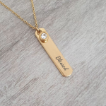 Bell A Personalized Bar Necklace With Optional Birthstone Gold Stainless Steel Ready In 3 Days