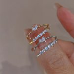 4PCS Stacking Rings Cute Heart Design Inlaid Shining Rhinestone Adjustable Jewelry Match Daily Outfits Party Accessories
