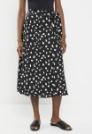 Faux Wrap Midi A Line Skirt - Black & White