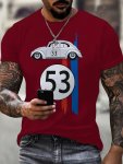 Car 53 Print Plus Size Men's Short Sleeve T-Shirt Casual Fashionable Tee For Outdoor Sports And Leisure