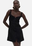 Appliqu D Linen MINI Dress - Black