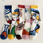 5 Pairs Oil Painting Socks Stylish Vintage Style Mid Tube Socks Women's Stockings & Hosiery