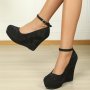 Women's Solid Color Wedge Heel Shoes Stylish Buckle Strap Platform Heels Fashion Party Pumps