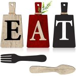 Jetec Cutting Board Eat Sign Set Hanging Art Kitchen Eat Sign Fork And Spoon Wall Decor Rustic Primitive Country Farmhouse Kitch