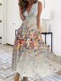 Floral Print V Neck Tank Dress Elegant Sleeveless Ruched Flowy Hem Tank Dress For Spring & Summer Women's Clothing
