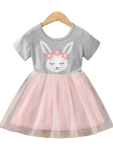 Peachy Pink Bunny Dress With Crochet Flowers