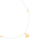 Waterproof Gold Plated Stainless Steel & White Beaded Shell Pendant Necklace