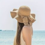 2PCS SET Womens Beach Hat Ladies' Khaki Wave Beach Sun Hat And Woven Shoulder Bag Combo Perfect For Spring summer Beach Vacation