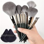 14PCS Professional Makeup Brush Set - Hypoallergenic Soft Nylon Bristles Abs Handle - Complete Palm Brush Kit For All Skin Types