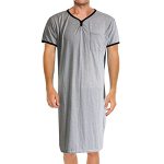Fashion Store Mens Nightgown Henley Night Shirt For Sleeping Short Sleeve Nightgown Big And Tall Loose Kaftan Sleepwear Gray Xx-
