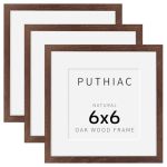 Puthiac 6X6 Solid Oak Wood Picture Frame Fits 4X4 With Mat Or 6X6 Without Mat Wall Or Tabletop Display With Stand Plexi Front 3