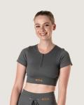 Ribbed Statement Zip-up Crop Top - Grey - Medium