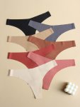 7PCS Solid Seamless Low Waist Thongs Simple Comfy Breathable Stretchy Intimates Panties Women's Lingerie & Underwear