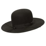 Levine Hats Undertaker Wide Flat Brim Amish Hat Wool Felt Open Crown Outdoor Cowboy Style With Chin Strap AS1 Alpha M Black Medi
