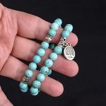 2PCS 8MM Turquoise Beaded Bracelet Set With Tree Of Life Pendant