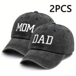 2PCS Cool Hippie Curved Brim Baseball Caps Mom & Dad Print Breathable Mesh Trucker Hats Snapback Hats For Casual Leisure Outdoor