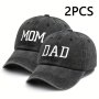 2PCS Cool Hippie Curved Brim Baseball Caps Mom & Dad Print Breathable Mesh Trucker Hats Snapback Hats For Casual Leisure Outdoor Sports Father's Day & Mother's Day