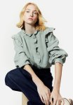 Frill-trimmed Muslin Blouse - Sage Green