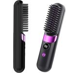 Go Brush Pro Cordless Hair Straightener Brush - Portable Rechargeable Ceramic Styling Brush With 4 Adjustable Heat Modes & LED D