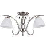 Satin Chrome Chandelier With Alabaster Glass And Wood Light Fitting 3 X 60W Es